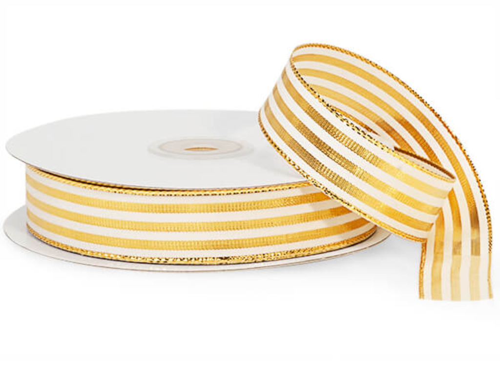 Liston Lineas Blanco Con Dorado Metalico Listonnavideno Listonnavidad Listondorado Metalico