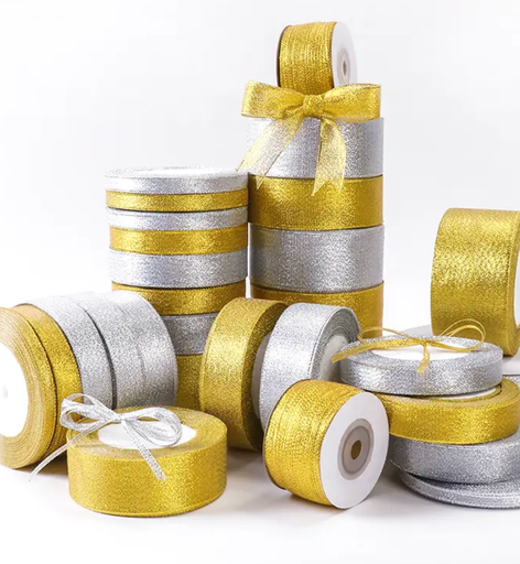 [lurex-metalico-plata-y-dorado] Lurex Metálico - Plata (1/8" (0.3 mm) x 100 yardas (91.44 metros de largo)