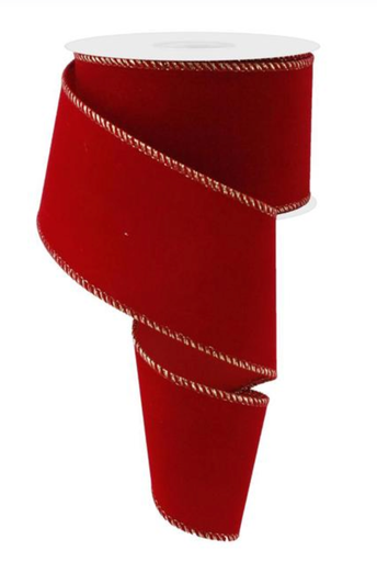 [liston-terciopelo-red-gold-velvet-listones-navidenos-monos-regalos-envoltorios] Liston Terciopelo Red Gold Velvet Listones Navidenos Monos Regalos Envoltorios - (2.5" x 10 yadas)