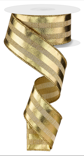 [liston-navideno-gold-vertical-stripes-chico-rayas-doradas-lineas-oro-metalico-alambre-orilla-yute-christmas-ribbon] Liston Navideno Gold Vertical Stripes Chico Rayas Doradas Lineas Oro Metalico Alambre Orilla Yute Christmas Ribbon - (1.5" x 10 yardas)
