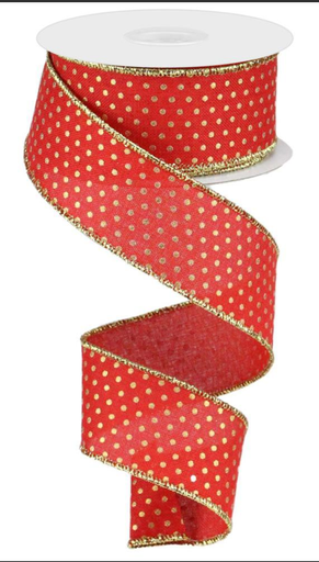 [liston-navideno-rojo-con-puntos-dorados-chico-navidad-liston-de-navidad-polkadots-ribbon-christmas-yute-alambre-orilla] Liston Navideno Rojo Con Puntos Dorados Chico Navidad Liston De Navidad Polkadots Ribbon Christmas Yute Alambre Orilla - (1.5" x 10 yardas)