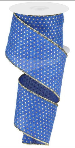 [liston-navideno-azul-rey-con-puntos-dorados-grande-polkadots] Liston Navideno Azul Rey Con Puntos Dorados Grande Polkadots - (2.5" x 10 yardas)